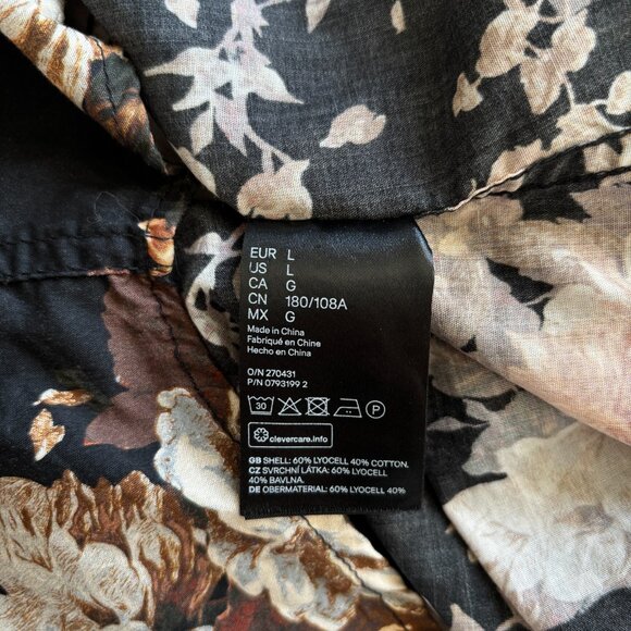 H&M Men's Size Large Button Down Bold Floral Print Black Brown Vintage Vibes - Picture 9 of 10